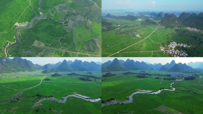 航拍乡村风景农业农田美丽农村田地庄稼青山