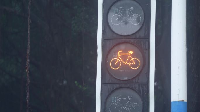 雨中的交通信号灯红绿灯通行灯光