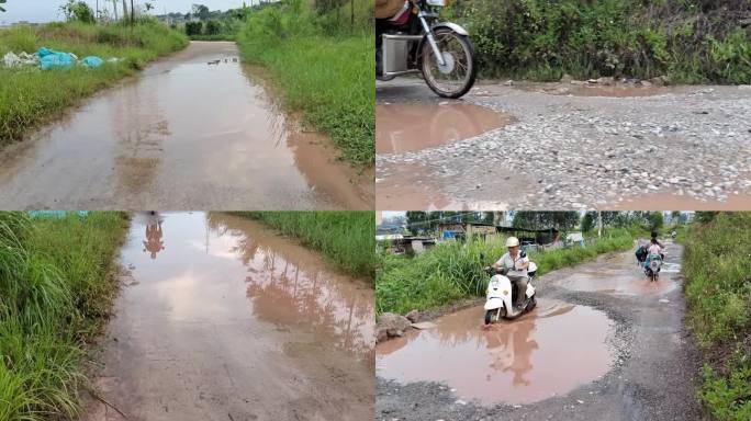 雨后水坑路面土路泥巴路 积水坑坑洼洼水坑