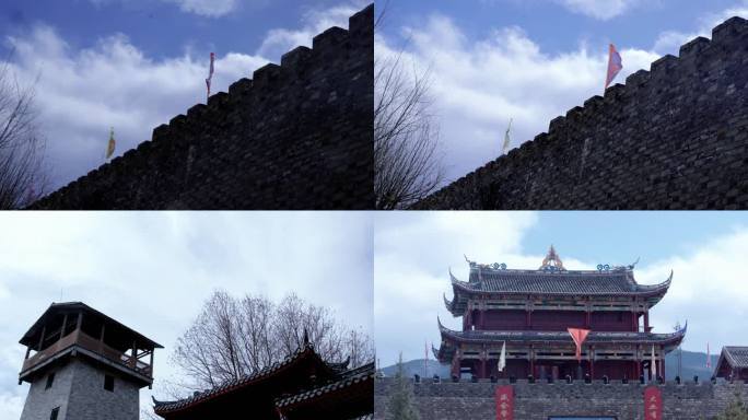 【4K】古城墙战旗飘扬