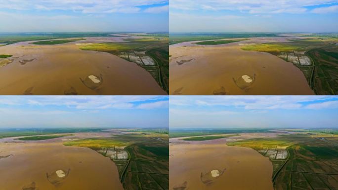 黄河生态-蜿蜒黄河流淌-黄河河道河滩
