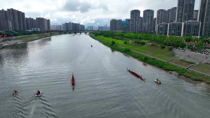 4K航拍端午节浏阳河划龙舟比赛4
