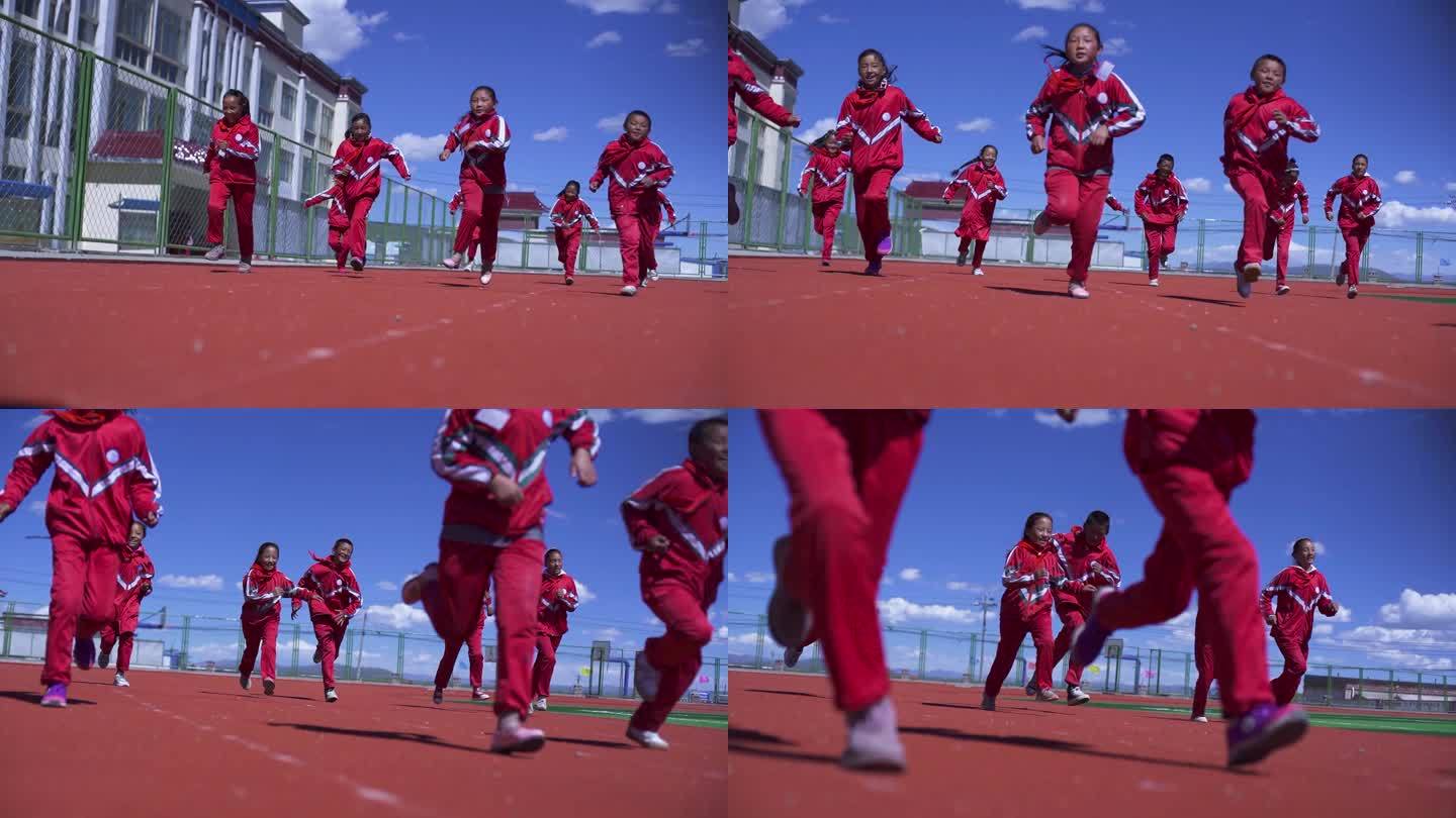 奔跑在操场上的学生 快乐奔跑小学生