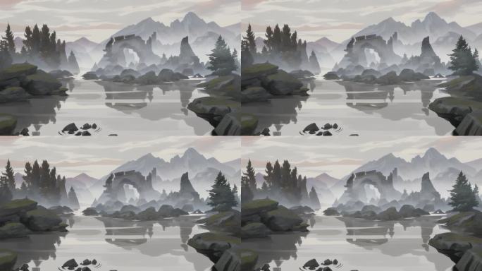 山水水墨风风景画07