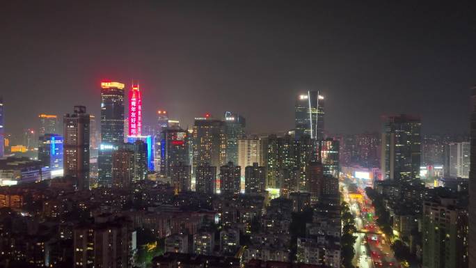 广州夜晚航拍中央商务区夜景