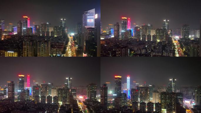 广州夜晚航拍中央商务区夜景