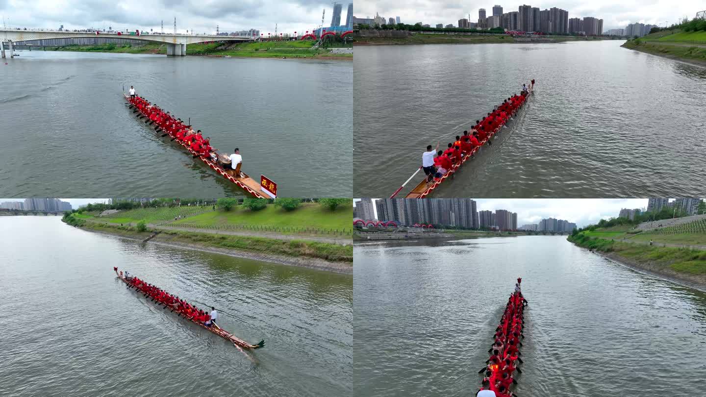 4K航拍端午节浏阳河划龙舟比赛3