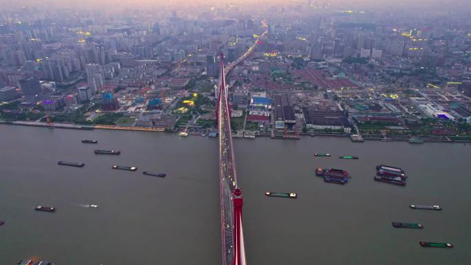上海杨浦大桥夏日航拍4K合集