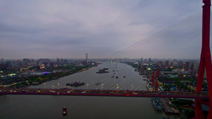 上海杨浦大桥夏日傍晚航拍4K