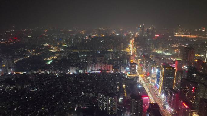 航拍广州天河CBD珠江新城夜景