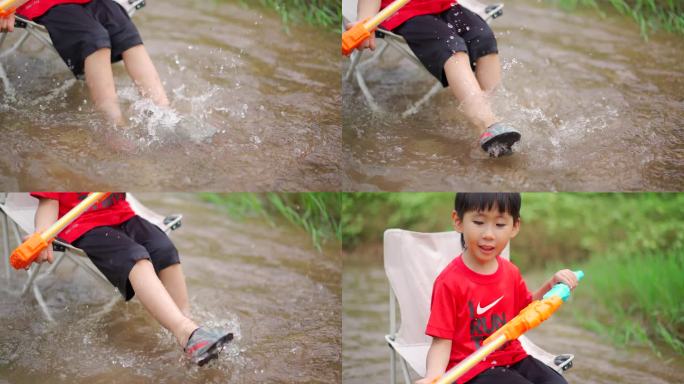 小孩开心玩水