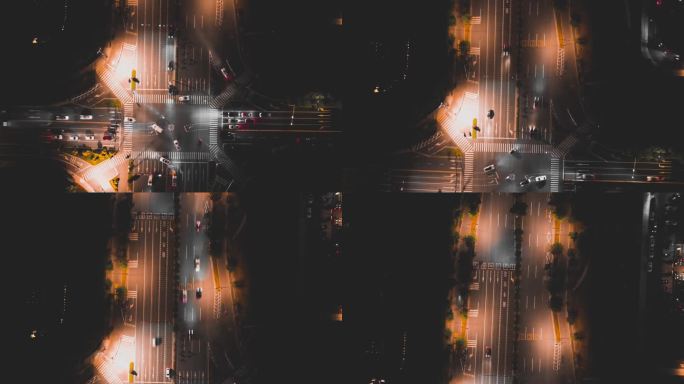 黑金城市十字路口延时俯瞰航拍