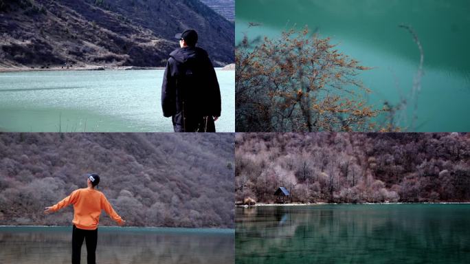 【4K】湖边男子背影