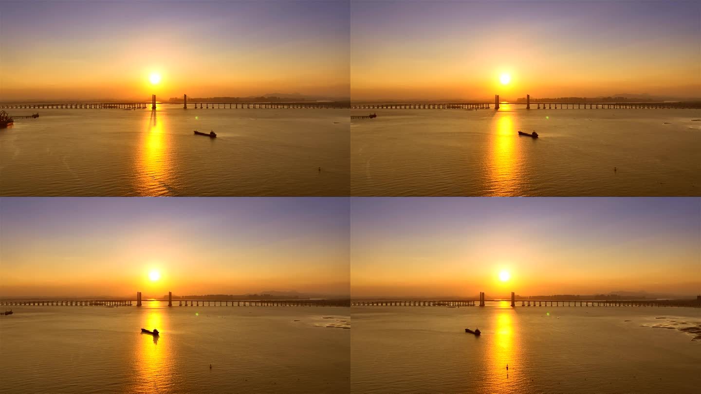 泉州湾大桥 落日 轮船