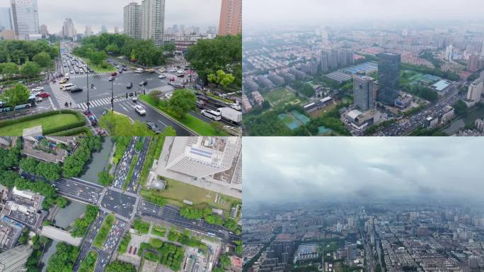 南京西安门街道城市阴雨云雾航拍4K素材