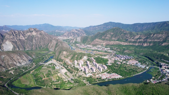 航拍北京门头沟永定河新农村