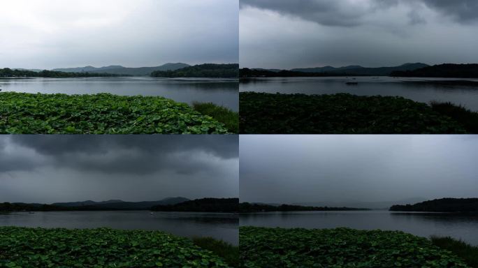杭州西湖夏天下雨延时摄影