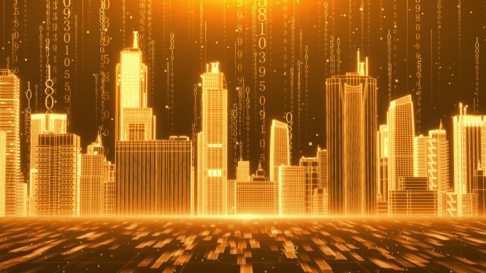 金色线框数字城市背景8k