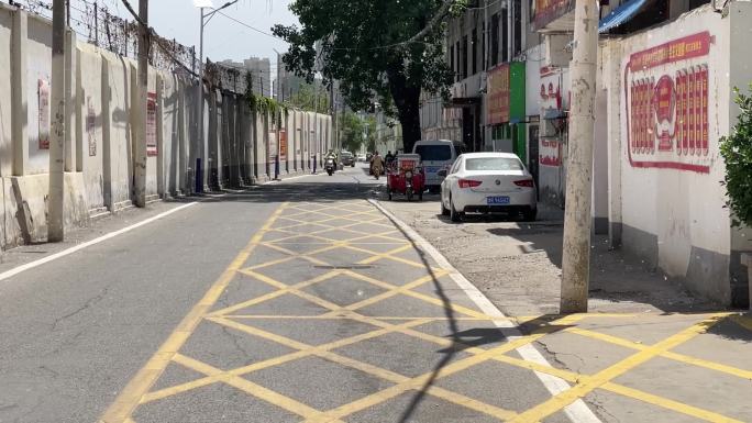 城市道路飘柳絮慢动作车流