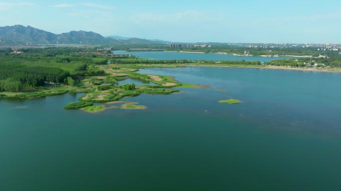 航拍北京房山 青龙湖湿地公园