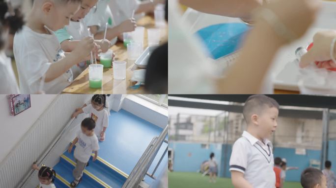 4K幼儿园小孩手工课欢乐玩耍室外活动