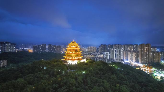 九江德化楼夜景环绕航拍延时