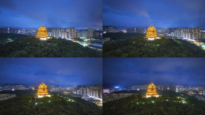 九江德化楼夜景环绕航拍延时