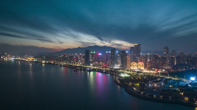 青岛唐岛湾夜景航拍延时