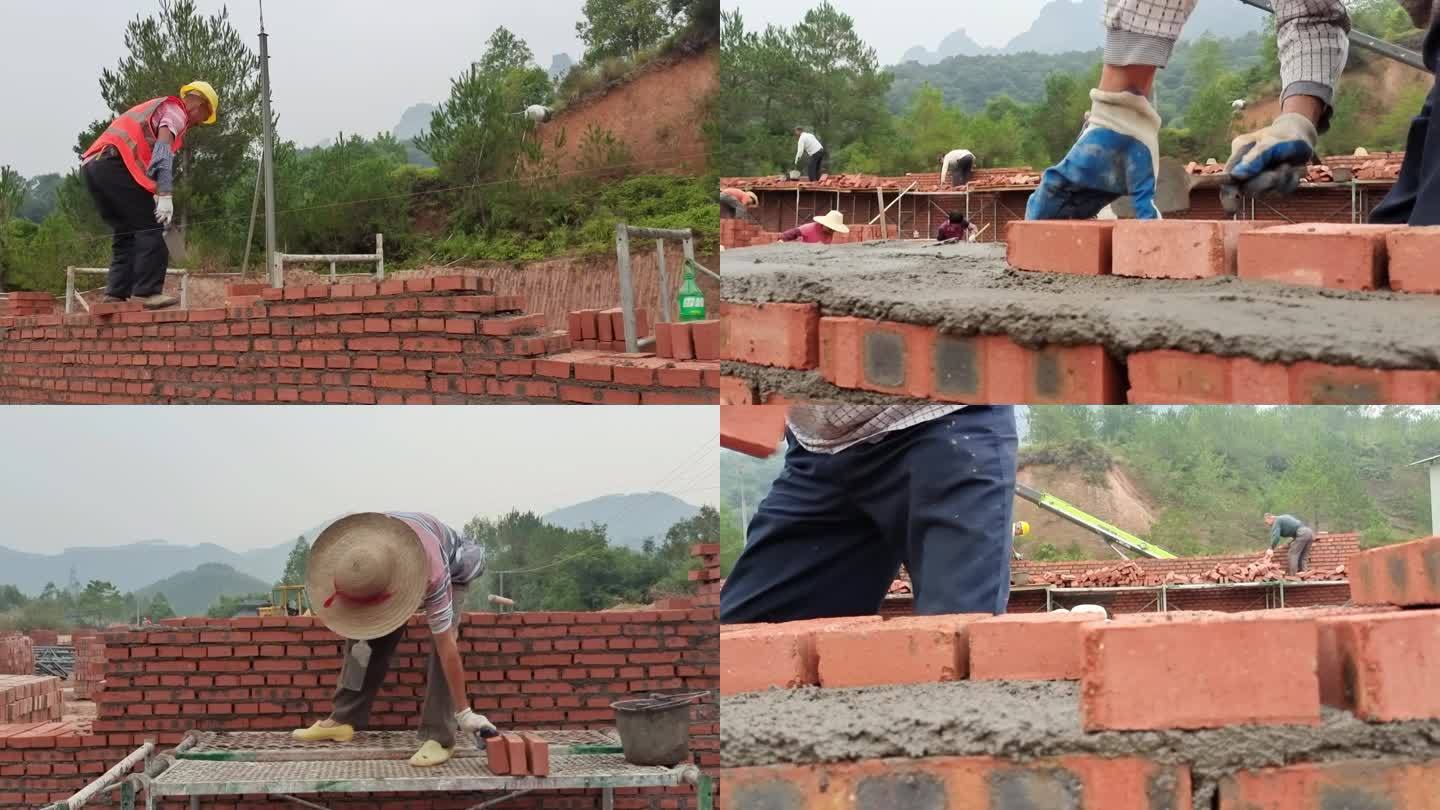 红砖建筑工程建房建砌砖农村基建视频素材