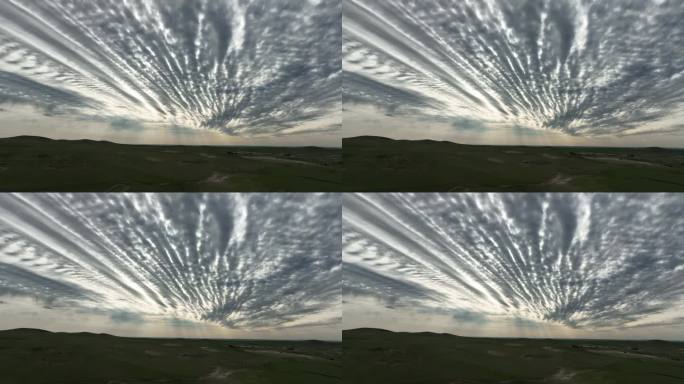 内蒙古草原天空放射状云彩