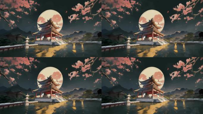 月亮水墨风风景画21