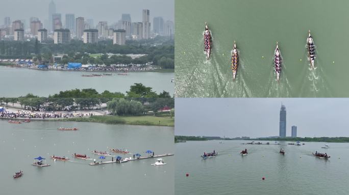 4k航拍海宁鹃湖端午节龙舟比赛