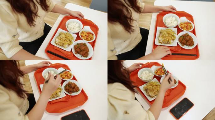 大学生在食堂用餐