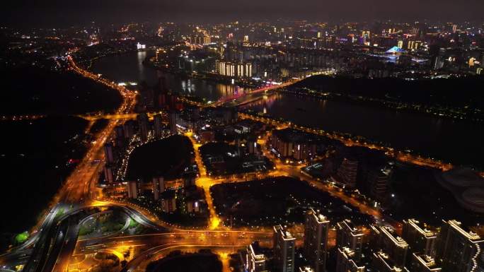 南宁夜景航拍 五象新区 城市道路