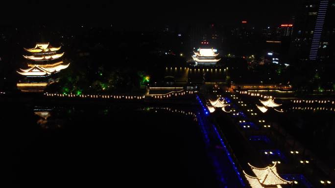 湖州环城河项王码头夜景航拍