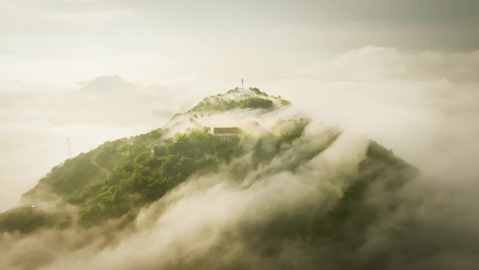 清晨航拍台州章安太平山云海