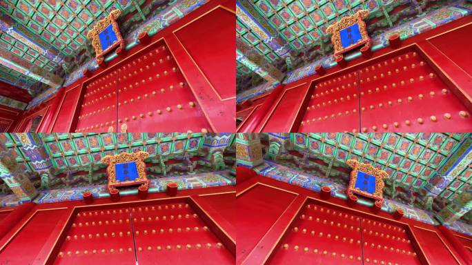 北京天坛公园祈年门古建筑红色木门金色门钉