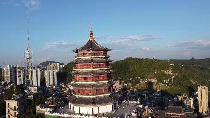 航拍贵阳城市日落街道建筑大气风光