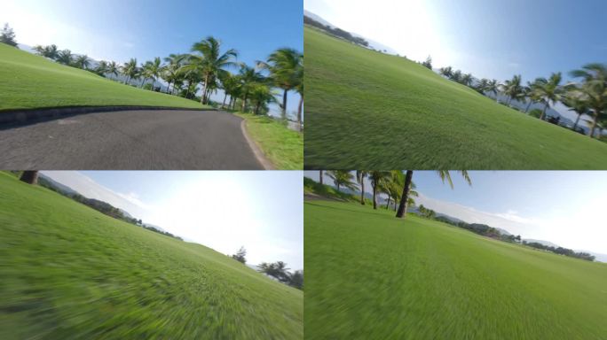 穿越机 高尔夫 草坪 椰子树 转场