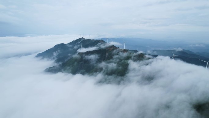 4K大气云海风车新能源风力发电大好河山