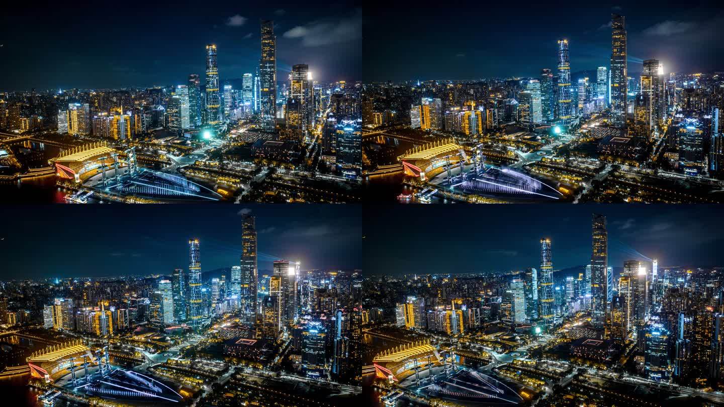 广州珠江新城夜景延时航拍