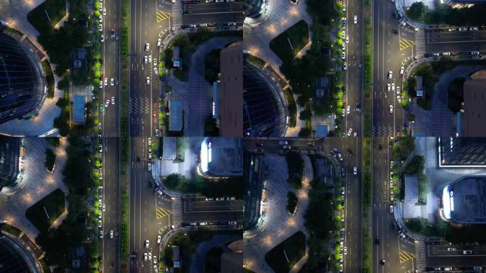 垂直俯拍街道十字路口夜景 南宁街景