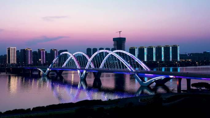 4K航拍山东省临沂市南京路沂河大桥风景