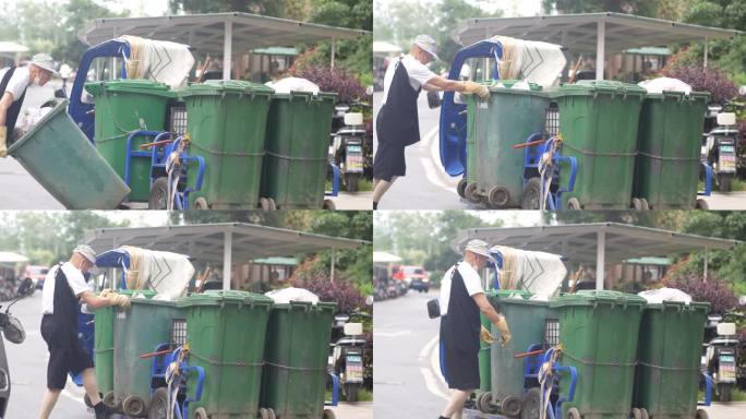 老人运输垃圾桶
