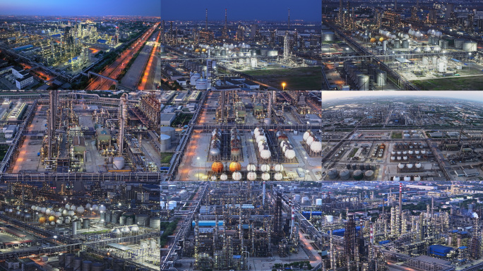 灯火通明的石油石化工厂夜景航拍合集
