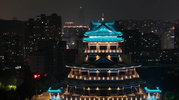 台州温岭东辉阁夜景航拍