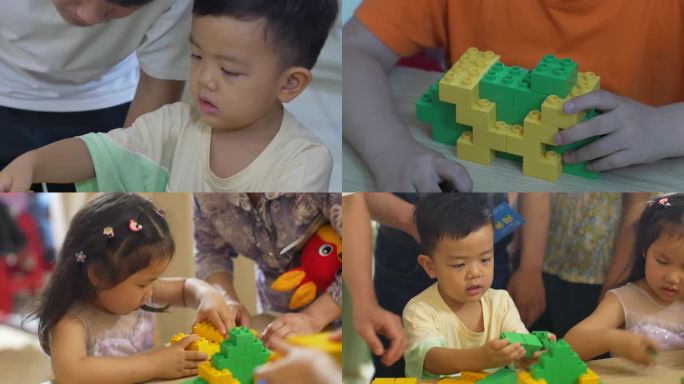 （合辑）幼儿园小朋友在搭建乐高积木玩具