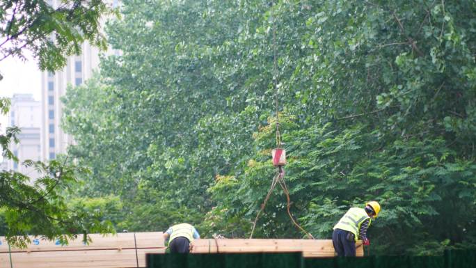 木材厂工人用吊车运输木料2