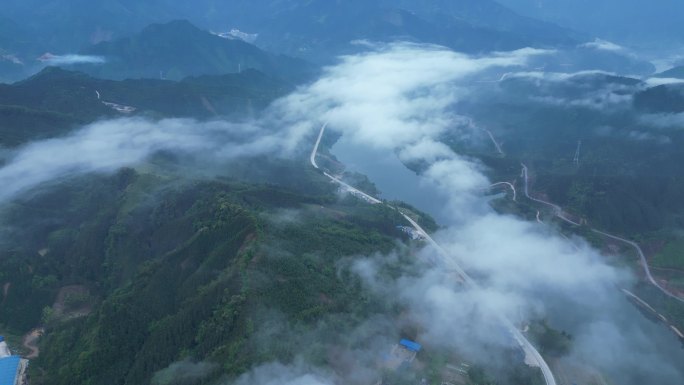 山河云雾自然风景河流水域山区公路