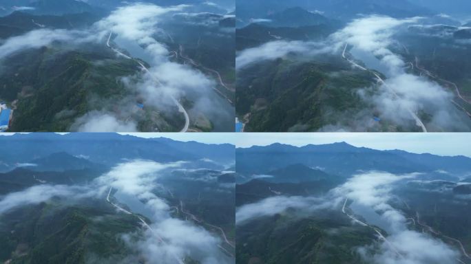 山河云雾自然风景河流水域山区公路
